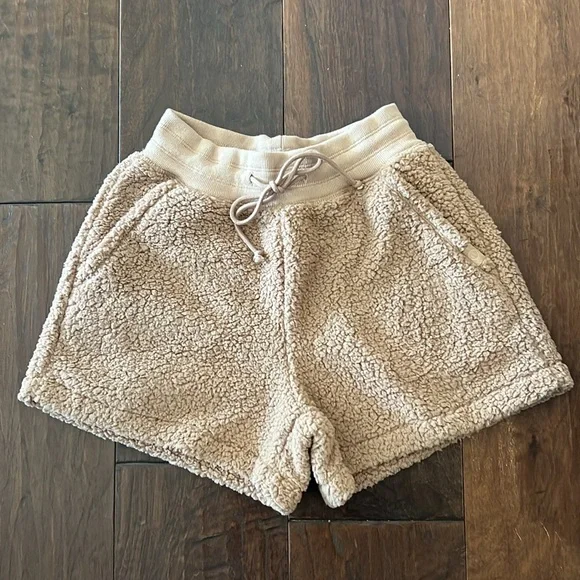 Hollister Gilly Hicks Cozy Fleece Sherpa 1/2 Zip Matching Shorts W/ Pockets Tan - Picture 5 of 6